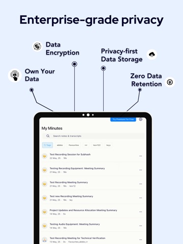 Meeting Log: AI Voice Notes iPad screenshot