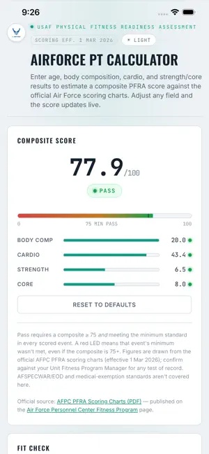 AirForce PT Calculator screenshot 2