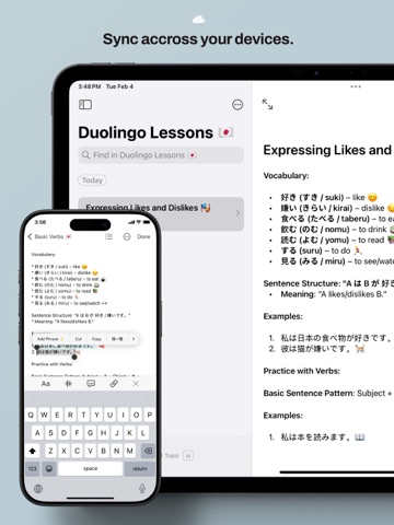 Duory— language learning notes iPad screenshot