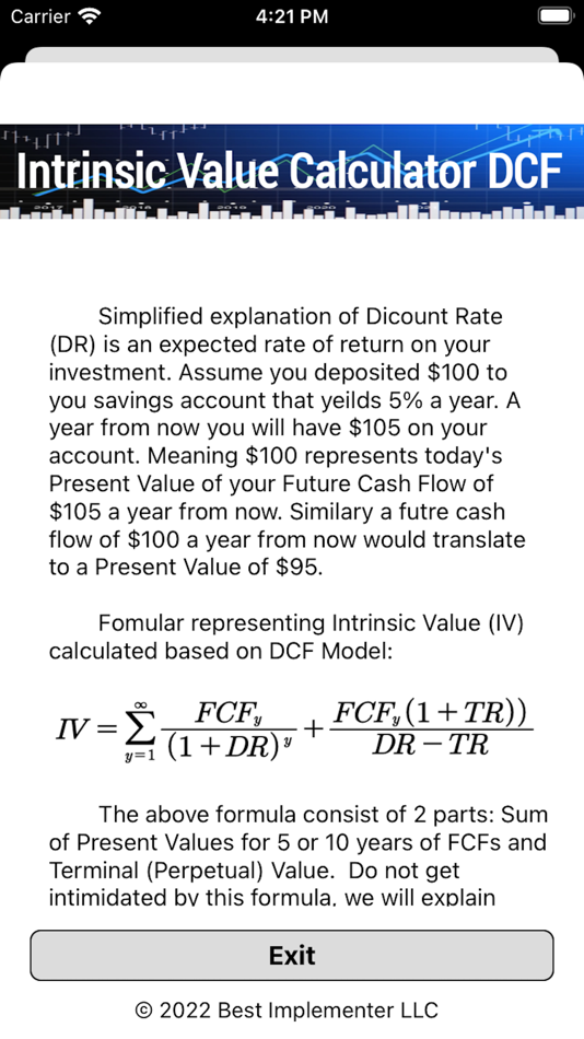 #6. Intrinsic Value Calculator DCF (iOS) By: Best Implementer LLC