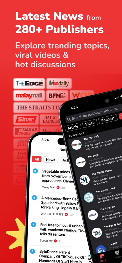 Newswav - Latest Malaysia News - This app consolidates news from diverse Malaysian publishers and offers a refined search function with distinct media type filters.