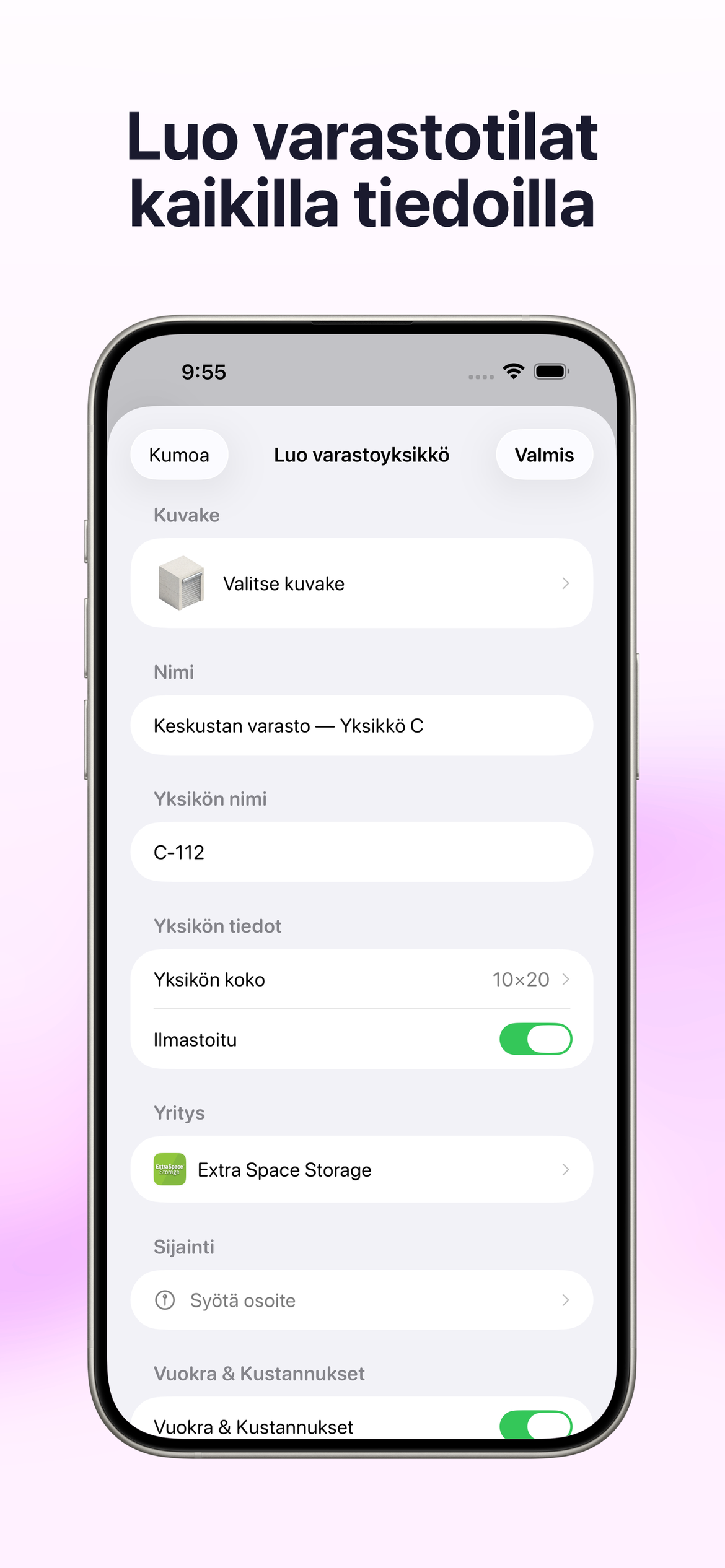 Määritä varasto kaikilla tiedoilla