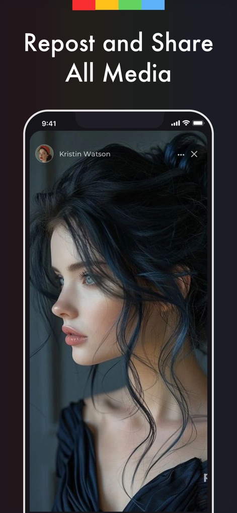 Reports Unfollowers Followers+ - Dieses Tool erlaubt es, 'All Media' in voller Größe anzusehen und über den angezeigten 'Kristin Watson'-Profilnamen zu erkennen, wessen Inhalt geteilt wird.