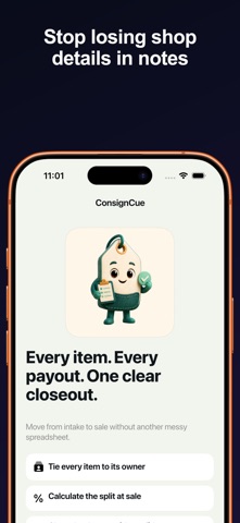 Consignment Tracker: Cue iPhone screenshot