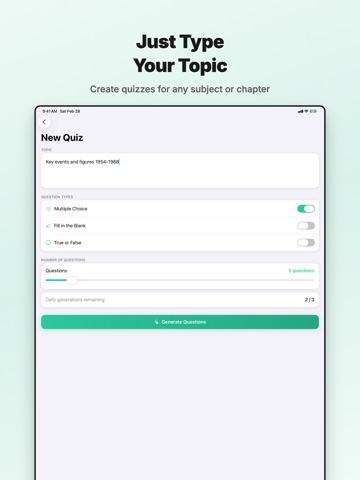 QuizMore – AI Quiz Generator iPad screenshot