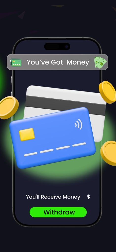 EarnFIow Ultra - This screen demonstrates the app's user-friendly interface for managing financial transactions, featuring a clear "You've Got Money" notification and an easily accessible "Withdraw" button.