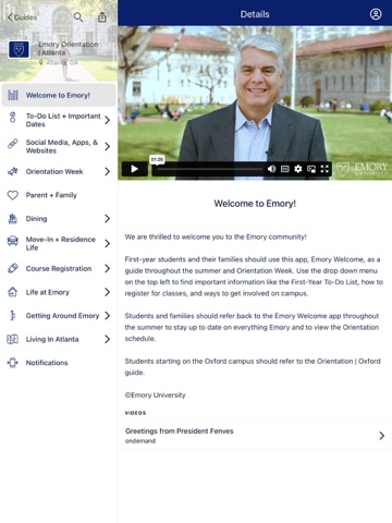 Emory Welcome iPad screenshot