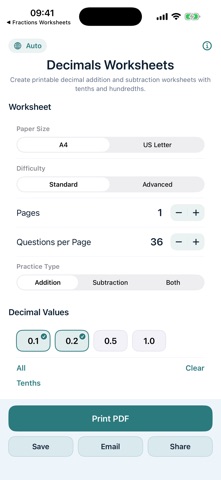 Decimals Worksheets iPhone screenshot