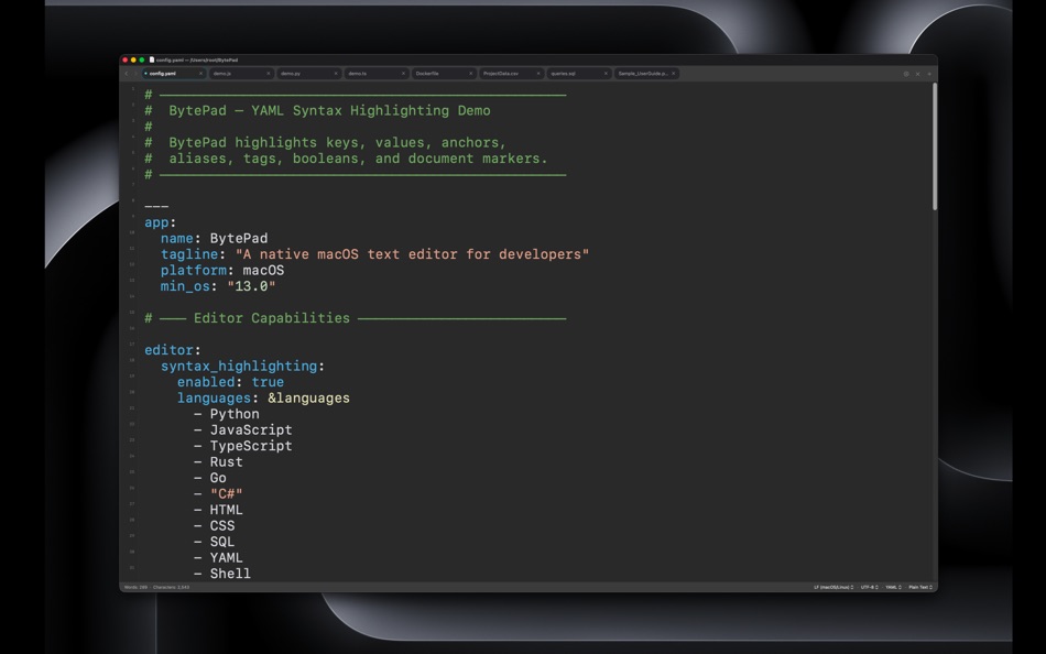 #1. BytePad - Text Editor (macOS) Ved: Daniel Vieira Costa Andrade
