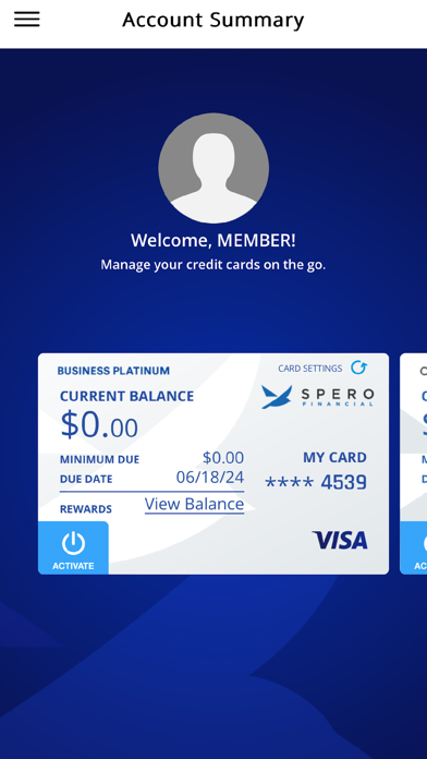 Spero Financial Credit Card Screenshot