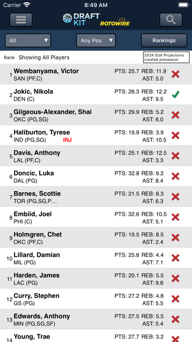 Fantasy Basketball Draft '24 Screenshot