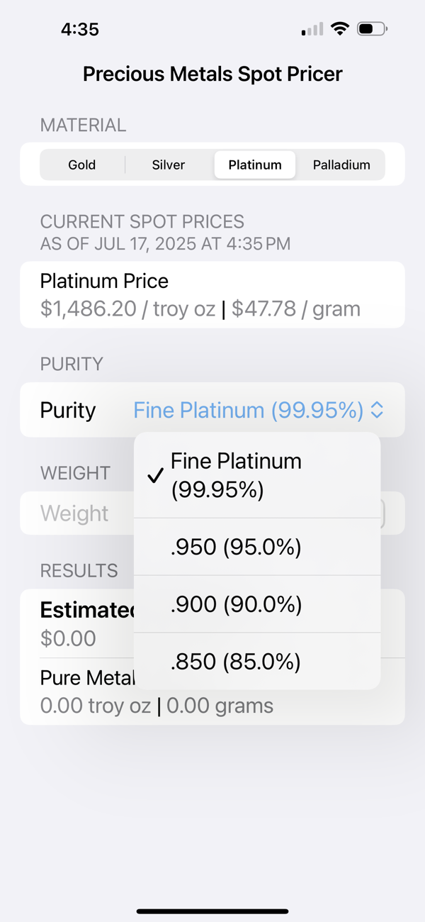 Precious Metals Spot Pricer screenshot 5