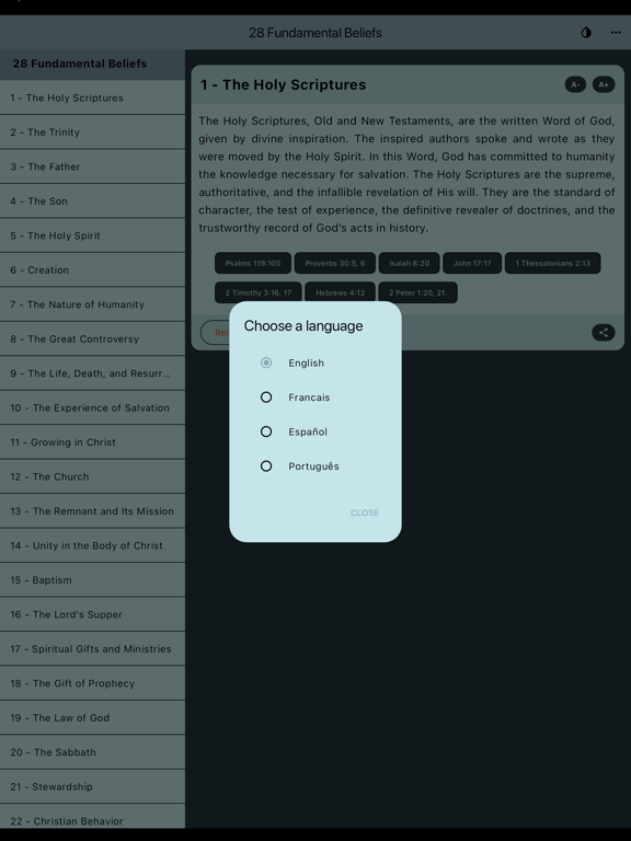The 28 fundamental beliefs SDA iPad screenshot 1 - Reference app