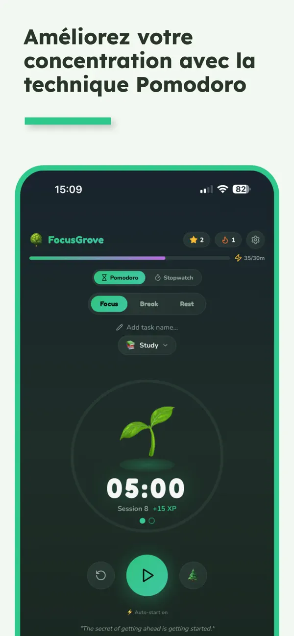 Screenshot #1 pour Focus Grove - Pomodoro Timer