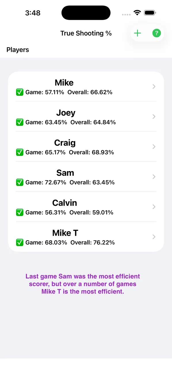 Screenshot #1 pour True Shooting Percent