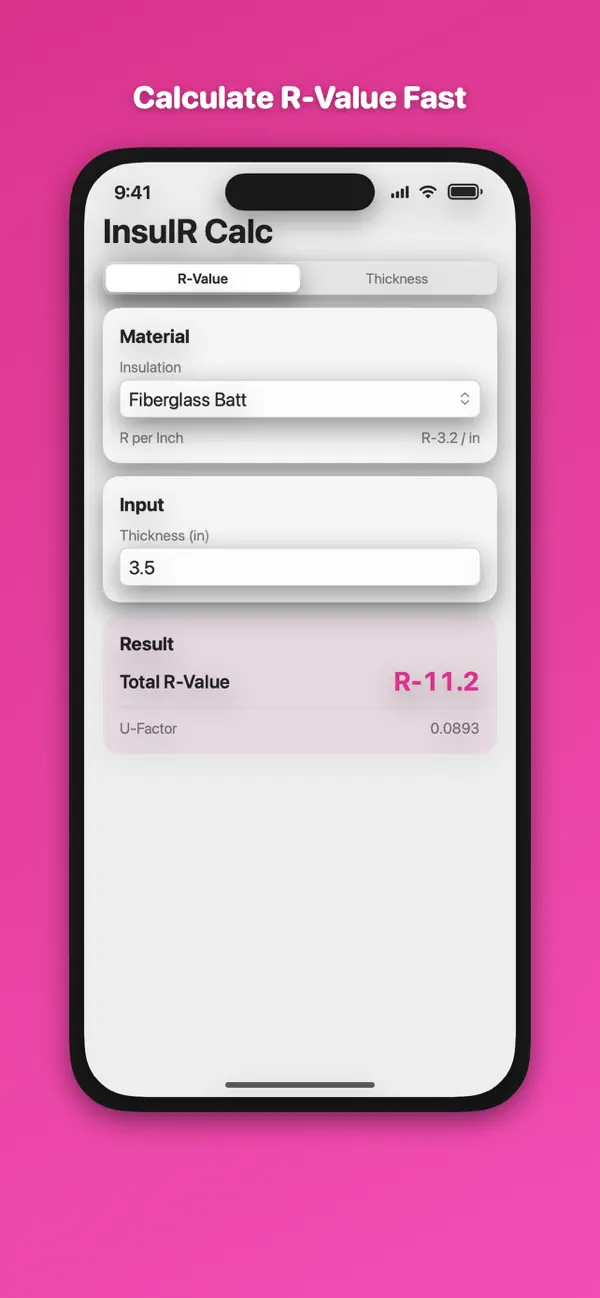 Screenshot #1 pour Insulation R-Value Calculator