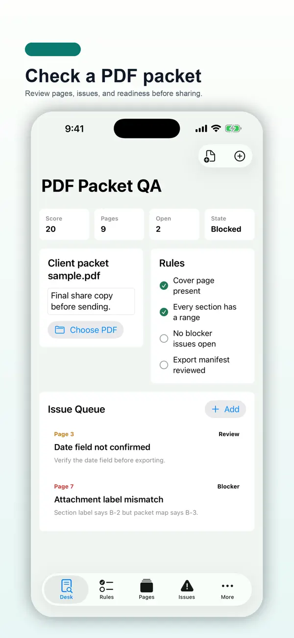Screenshot #1 pour PDF Packet QA Desk