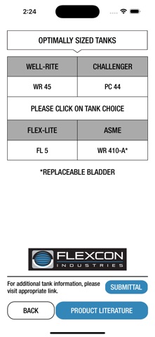 Flexcon Water Tank Sizing App screenshot