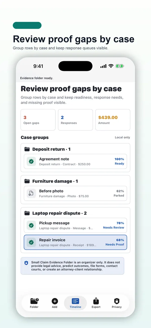 Screenshot #3 pour Small Claim Evidence Folder