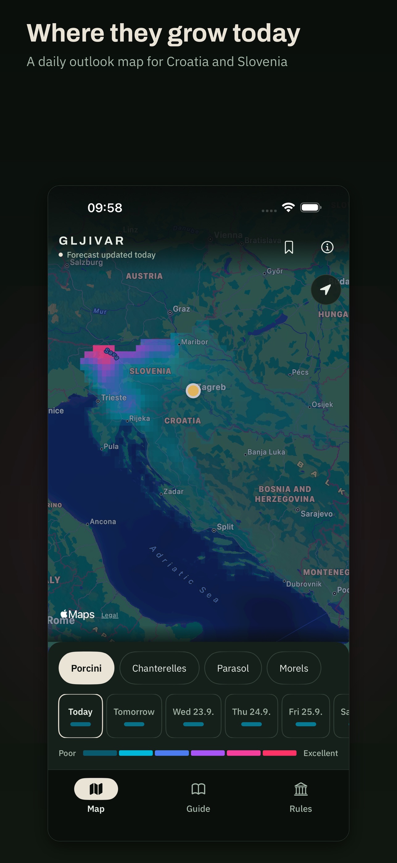 Screenshot 1 of Gljivar — mushroom forecast