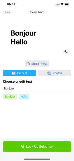 Capture d'écran de LinguaLens sur iPhone 2