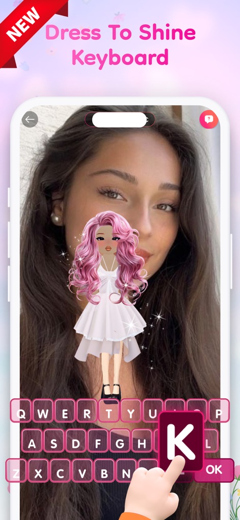 FloralWhisper: Lovely Language - ユーザーは写真に合わせたバーチャルファッションキャラクターと、ピンクを基調としたデザインキーボードで、ユニークな表現が可能です。