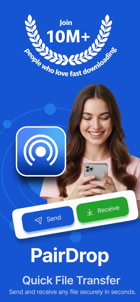 PairDrop - The app's intuitive interface highlights clear 'Send' and 'Receive' options, demonstrating its core functionality for over 10 million users.