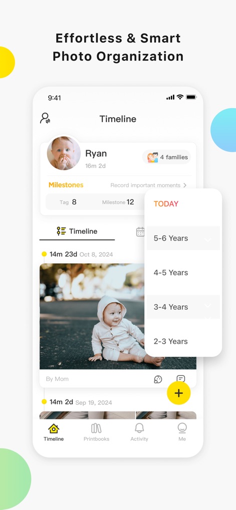 TimeHut - Baby Album - See how users can effortlessly organize memories using the 'Milestones' section and conveniently filter by age with the 'age-based filtering dropdown'.