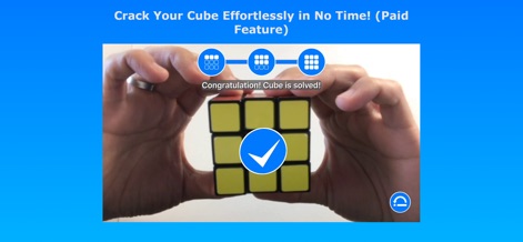 Cube AR - Admirez l'écran de confirmation qui affiche une grande coche verte et le message 'Congratulation! Cube is solved!', validant ainsi la réussite complète du défi pour l'utilisateur.