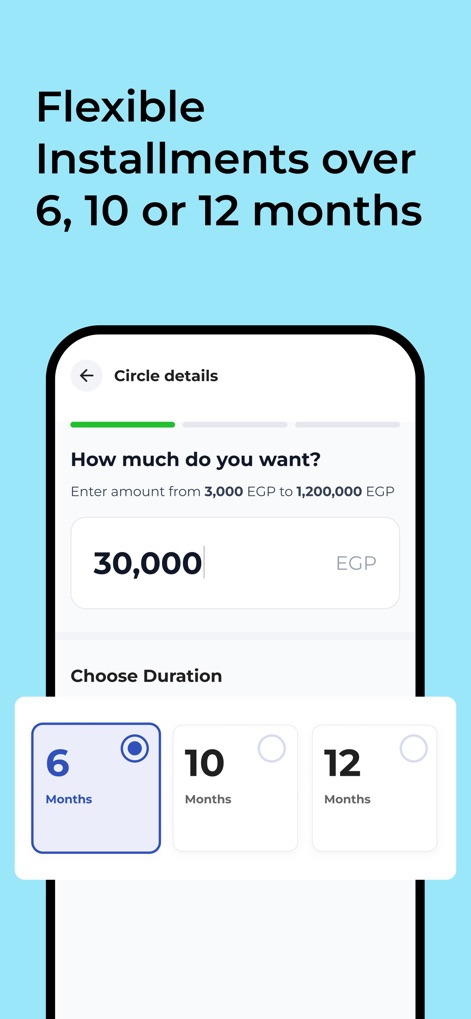 Money Fellows: Online Circles - The app provides flexible installment options, enabling users to select repayment durations such as 6, 10, or 12 months, fitting various financial plans.