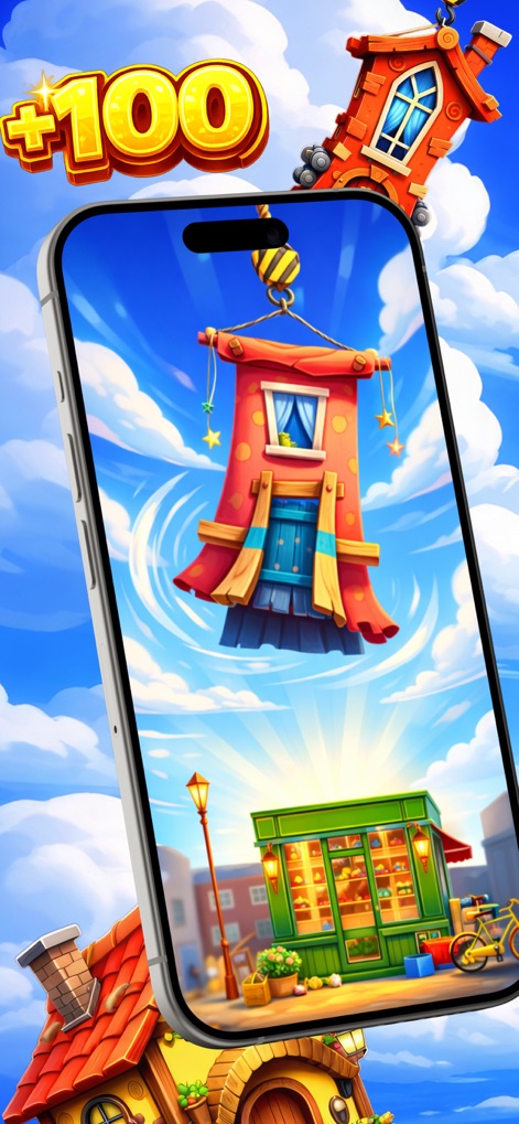 Strong Whisper Expert - Experience the unique house designs available for stacking in the app, alongside clear score increments and animated construction elements.