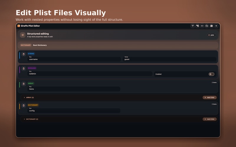 Giraffe Plist Editor screenshot