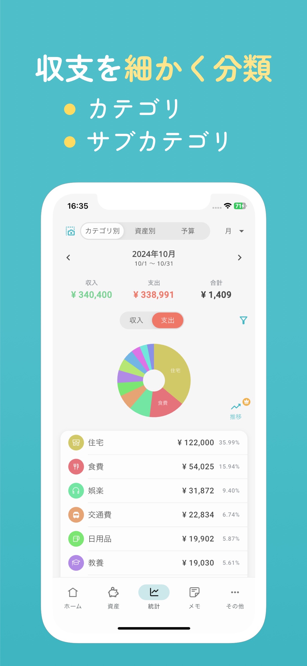 収支を細かく分類
