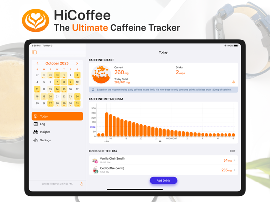 Screenshot #4 pour HiCoffee - Caffeine Tracker