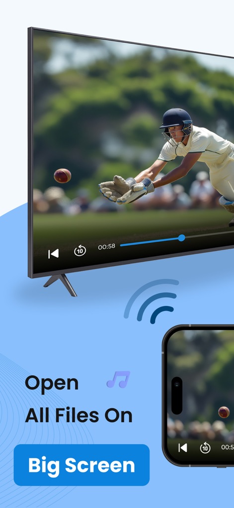 Smart View : Screen Cast - Nutzer können digitale Inhalte wie dieses Cricket-Video auf einem großen TV-Bildschirm genießen und gleichzeitig die intuitiven Wiedergabesteuerungen auf dem Smartphone nutzen.