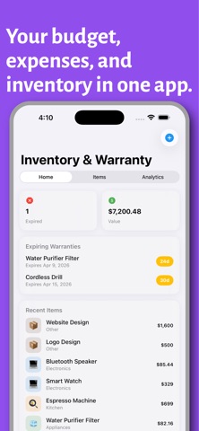 Budget Expense Inventory Log screenshot