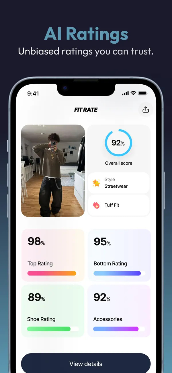 Fit Rate: AI Fashion Stylist iOS app screenshot showing feature 2
