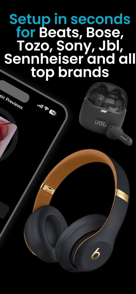 Connect headphones and speaker - This tool ensures effortless setup and connection with a wide array of premium devices, from JBL earbuds to Beats headphones, across all top brands.