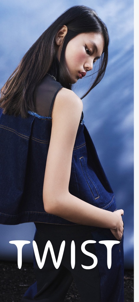 Twist - Discover the distinct aesthetic of the app as it introduces the "TWIST" brand and showcases a stylish denim vest.