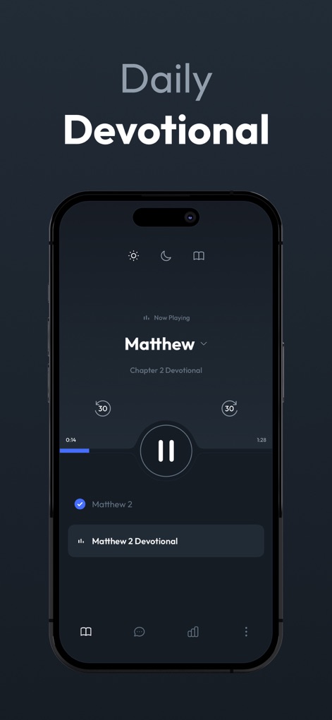 Bedtime Bible: Christian Sleep - This tool provides daily devotionals linked to specific Bible chapters, allowing users to engage with spiritual content and follow their progress through a clear chapter selection.