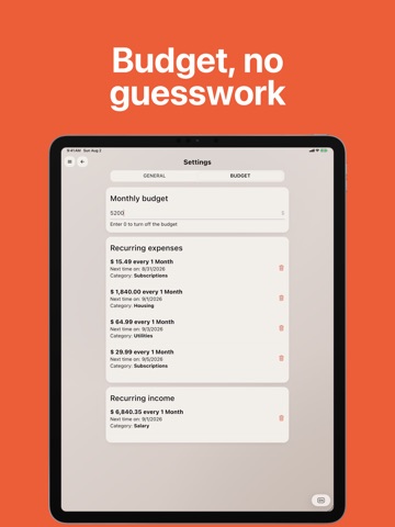 Expense Tracker: Money Gone iPad screenshot