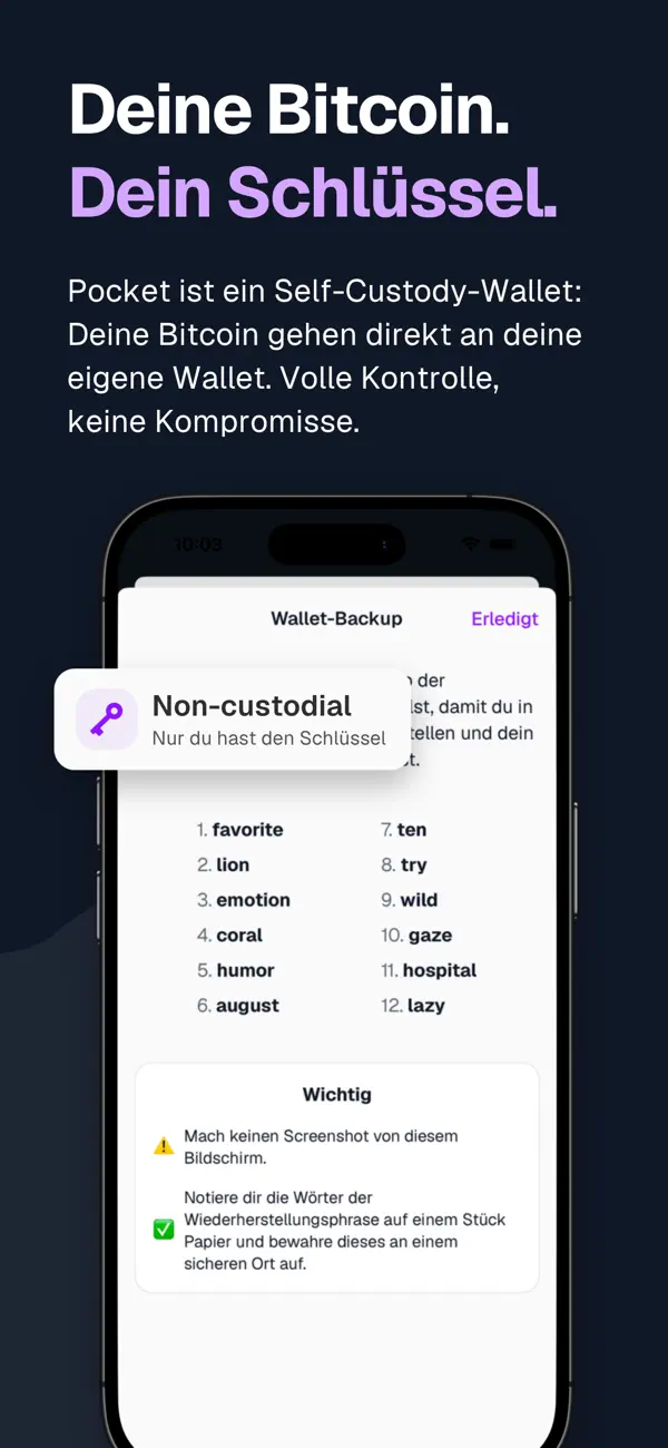 Pocket: Bitcoin ganz einfach iPhone App Screenshot 2 – Finanzen