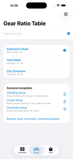 Screenshot von Fahrrad Gangrechner2026 auf dem iPhone 2