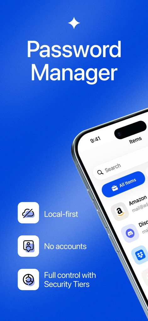 Password Manager (2FAS Pass) - Discover how the app prioritizes user data with its 'Local-first' approach and offers 'Security Tiers' for enhanced protection.