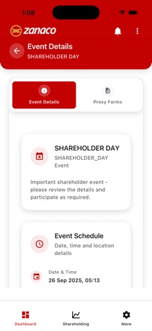 ZANACO SHAREHOLDER iPhone screenshot