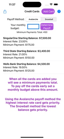 Credit Cards Payoff screenshot