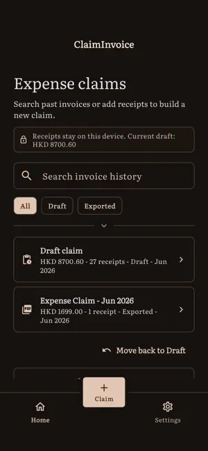 ClaimInvoice: Receipt Claims screenshot 1