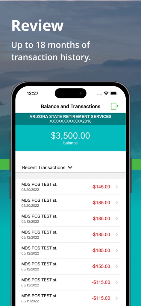 Go Program Way2Go Card - 사용자는 계정의 '현재 잔액'을 빠르게 확인하고 최대 18개월간의 '거래 내역'을 검토할 수 있습니다.