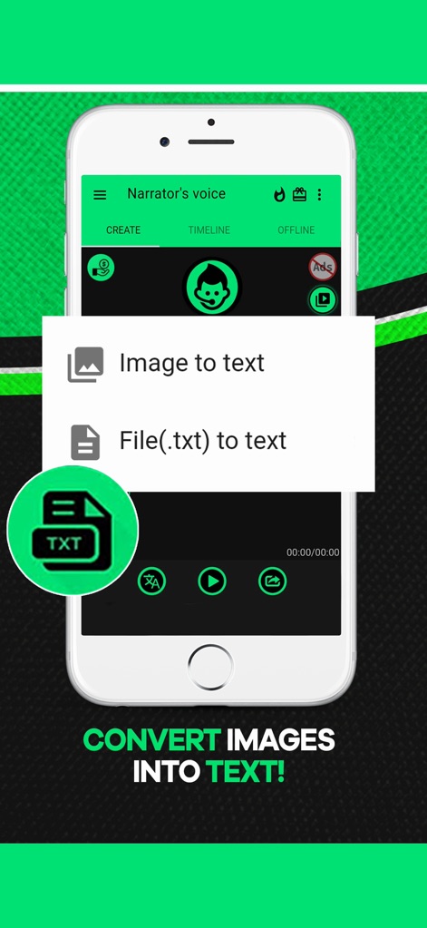 Narrator's Voice - 이 앱은 '팝업 메뉴'를 통해 사용자가 '이미지를 텍스트로 변환'하거나 텍스트 파일을 불러올 수 있는 기능을 제공하여 작업 효율성을 높입니다.