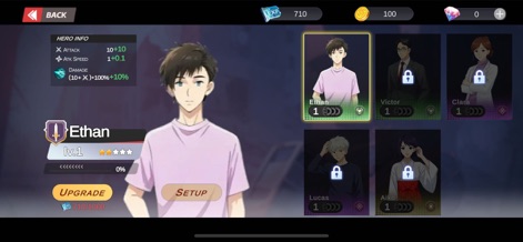 Cursebound: Black Domain - See how Cursebound: Black Domain displays intricate hero info with specific attack stats and provides options to set up and upgrade characters.